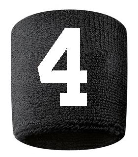 Number 4 Custom Black w/ White #'s Sweatband Wristband Embroidered Stitched