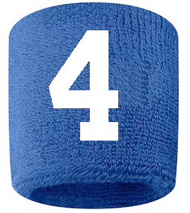 Number 4 Custom Royal Blue w/ White #'s Sweatband Wristband Embroidered Stitched