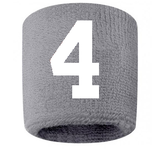 Number 4 Custom Gray w/ White #'s Sweatband Wristband Embroidered Stitched