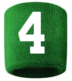 Number 4 Custom Green w/ White #'s Sweatband Wristband Embroidered Stitched