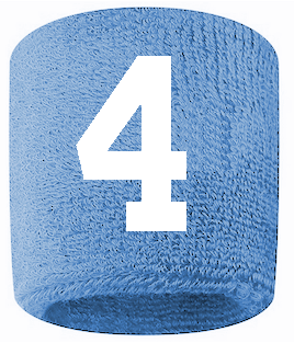 Number 4 Custom Light Blue w/ White #'s Sweatband Wristband Embroidered Stitched