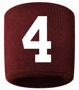 Number 4 Custom Maroon w/ White #'s Sweatband Wristband Embroidered Stitched