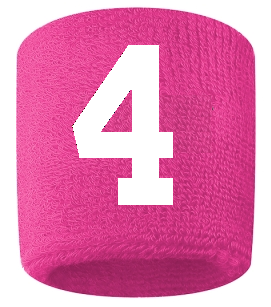 Number 4 Custom Hot Pink w/ White #'s Sweatband Wristband Embroidered Stitched