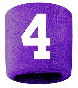 Number 4 Custom Purple w/ White #'s Sweatband Wristband Embroidered Stitched