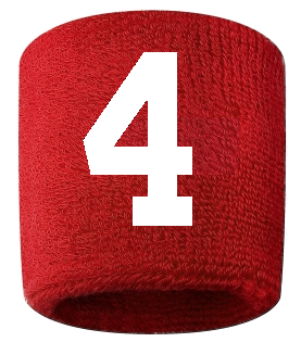 Number 4 Custom Red w/ White #'s Sweatband Wristband Embroidered Stitched