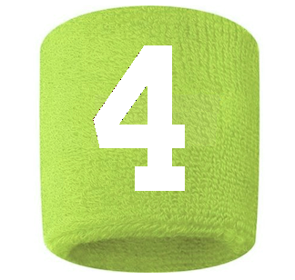Number 4 Custom Volt Neon Lime Green w/ White #'s Sweatband Wristband Embroidered Stitched
