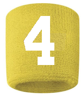 Number 4 Custom Yellow w/ White #'s Sweatband Wristband Embroidered Stitched