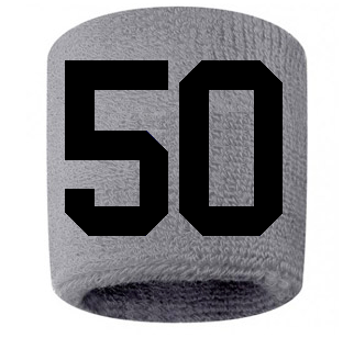 Number 50 Custom Gray w/ Black #'s Sweatband Wristband Embroidered Stitched