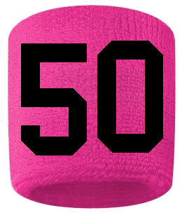 Number 50 Custom Hot Pink w/ Black #'s Sweatband Wristband Embroidered Stitched