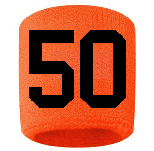 Number 50 Custom Orange w/ Black #'s Sweatband Wristband Embroidered Stitched