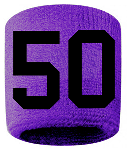 Number 50 Custom Purple w/ Black #'s Sweatband Wristband Embroidered Stitched