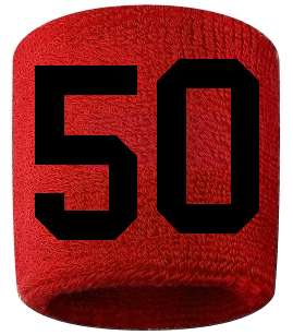 Number 50 Custom Red w/ Black #'s Sweatband Wristband Embroidered Stitched