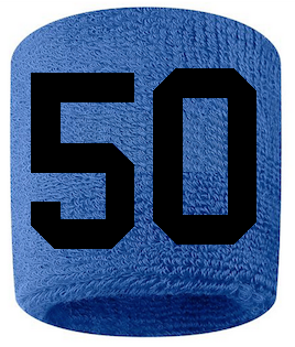 Number 50 Custom Royal Blue w/ Black #'s Sweatband Wristband Embroidered Stitched