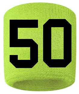 Number 50 Custom Volt Neon Lime Green w/ Black #'s Sweatband Wristband Embroidered Stitched