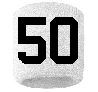 Number 50 Custom White w/ Black #'s Sweatband Wristband Embroidered Stitched