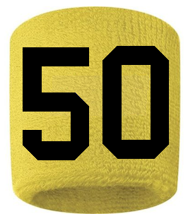 Number 50 Custom Yellow w/ Black #'s Sweatband Wristband Embroidered Stitched - SportsJewelryProShop