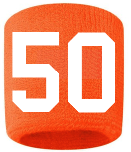 Number 50 Custom Orange w/ White #'s Sweatband Wristband Embroidered Stitched