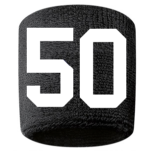 Number 50 Custom Black w/ White #'s Sweatband Wristband Embroidered Stitched