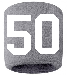 Number 50 Custom Gray w/ White #'s Sweatband Wristband Embroidered Stitched