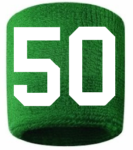 Number 50 Custom Green w/ White #'s Sweatband Wristband Embroidered Stitched