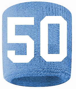 Number 50 Custom Light Blue w/ White #'s Sweatband Wristband Embroidered Stitched