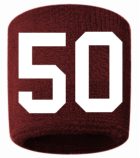 Number 50 Custom Maroon w/ White #'s Sweatband Wristband Embroidered Stitched