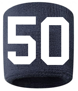 Number 50 Custom Navy Blue w/ White #'s Sweatband Wristband Embroidered Stitched