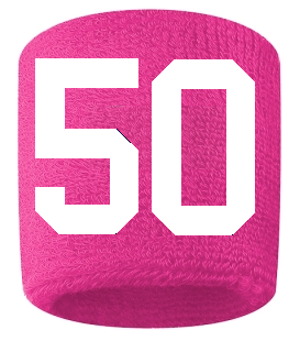 Number 50 Custom Hot Pink w/ White #'s Sweatband Wristband Embroidered Stitched