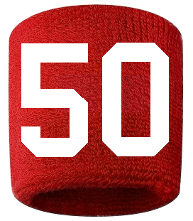 Number 50 Custom Red w/ White #'s Sweatband Wristband Embroidered Stitched
