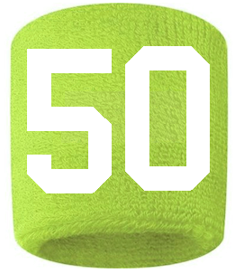 Number 50 Custom Volt Neon Lime Green w/ White #'s Sweatband Wristband Embroidered Stitched