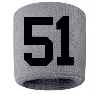Number 51 Custom Gray w/ Black #'s Sweatband Wristband Embroidered Stitched