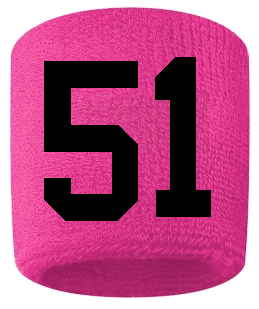 Number 51 Custom Hot Pink w/ Black #'s Sweatband Wristband Embroidered Stitched