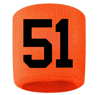 Number 51 Custom Orange w/ Black #'s Sweatband Wristband Embroidered Stitched - SportsJewelryProShop