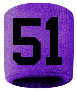 Number 51 Custom Purple w/ Black #'s Sweatband Wristband Embroidered Stitched