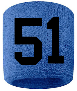 Number 51 Custom Royal Blue w/ Black #'s Sweatband Wristband Embroidered Stitched
