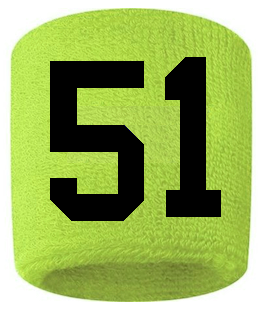 Number 51 Custom Volt Neon Lime Green w/ Black #'s Sweatband Wristband Embroidered Stitched