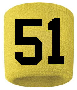 Number 51 Custom Yellow w/ Black #'s Sweatband Wristband Embroidered Stitched