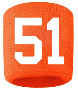 Number 51 Custom Orange w/ White #'s Sweatband Wristband Embroidered Stitched - SportsJewelryProShop