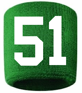 Number 51 Custom Green w/ White #'s Sweatband Wristband Embroidered Stitched