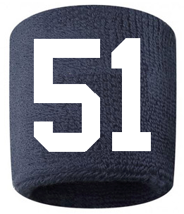 Number 51 Custom Navy Blue w/ White #'s Sweatband Wristband Embroidered Stitched