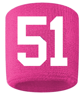 Number 51 Custom Hot Pink w/ White #'s Sweatband Wristband Embroidered Stitched