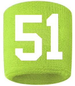 Number 51 Custom Volt Neon Lime Green w/ White #'s Sweatband Wristband Embroidered Stitched