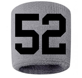 Number 52 Custom Gray w/ Black #'s Sweatband Wristband Embroidered Stitched