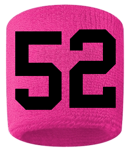 Number 52 Custom Hot Pink w/ Black #'s Sweatband Wristband Embroidered Stitched