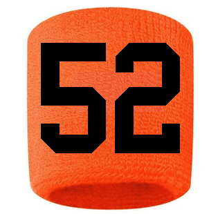 Number 52 Custom Orange w/ Black #'s Sweatband Wristband Embroidered Stitched