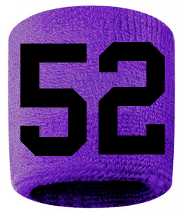 Number 52 Custom Purple w/ Black #'s Sweatband Wristband Embroidered Stitched