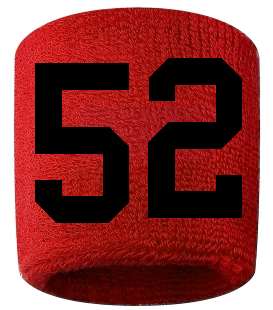 Number 52 Custom Red w/ Black #'s Sweatband Wristband Embroidered Stitched