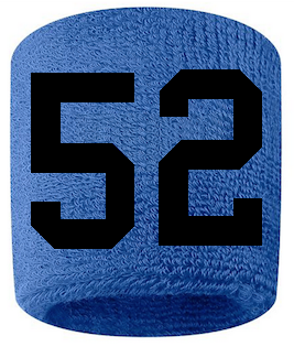 Number 52 Custom Royal Blue w/ Black #'s Sweatband Wristband Embroidered Stitched