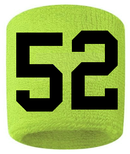 Number 52 Custom Volt Neon Lime Green w/ Black #'s Sweatband Wristband Embroidered Stitched