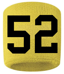 Number 52 Custom Yellow w/ Black #'s Sweatband Wristband Embroidered Stitched
